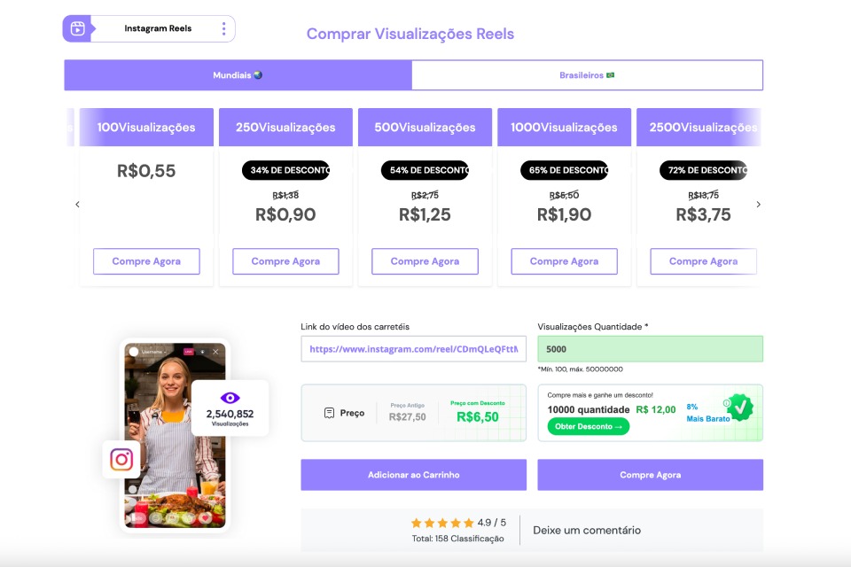 Popularos oferece pacotes de visualizações Reels