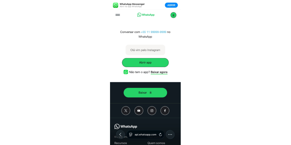 Exemplo mensagem pronta link WhatsApp
