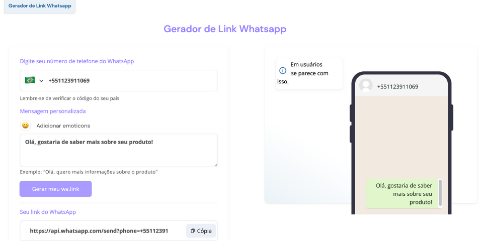Gerador de link do WhatsApp da Popularos