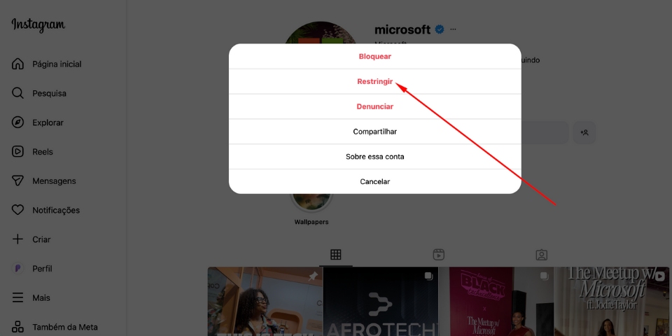 Como restringir alguém no Instagram - Pelo computador (navegador)