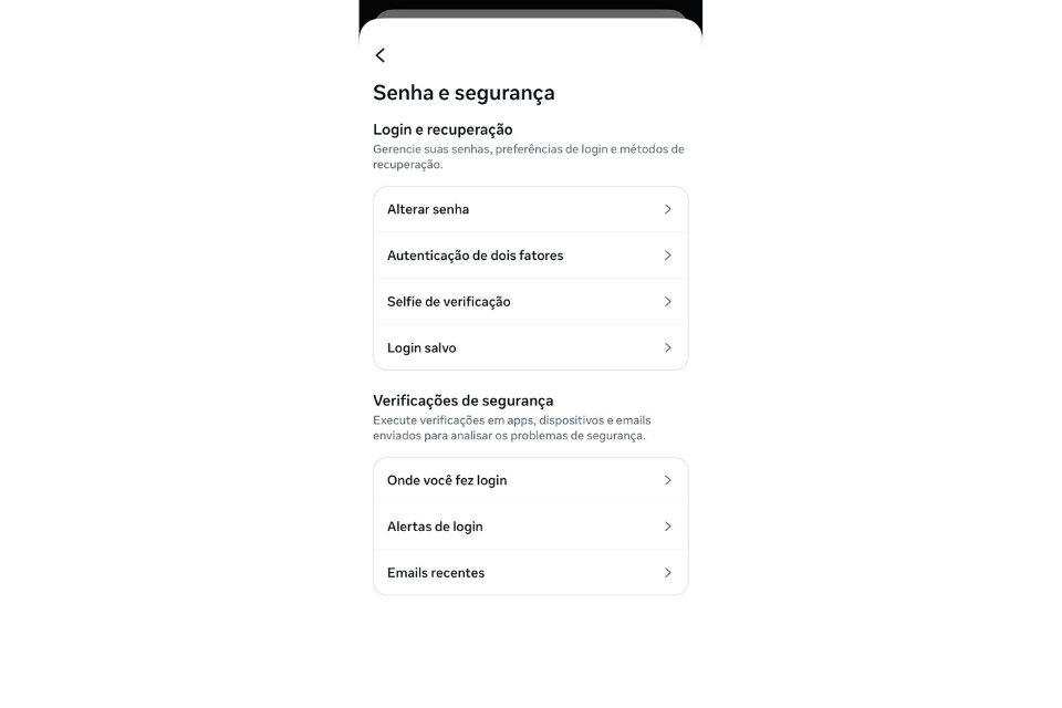 Central de Contas > Senha e segurança > Onde você fez login